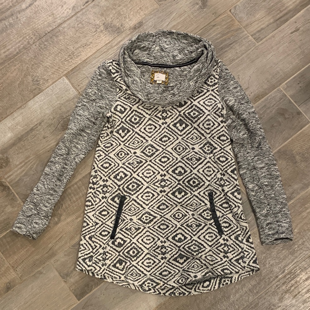 Anthropologie Gray and Cream Cowl Neck Sweater